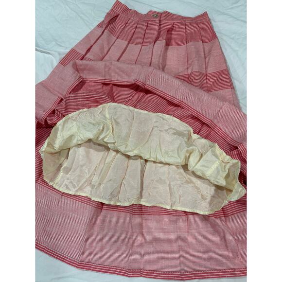 Vintage Pleated Red Striped Midi Ankle Length Skirt - Picture 9 of 11